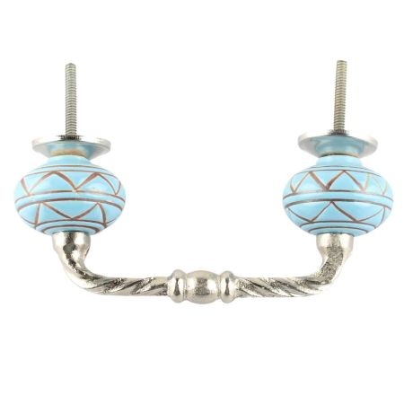 Turquoise With Brown Pattern Etched Ceramic Cut Bridge Handle 